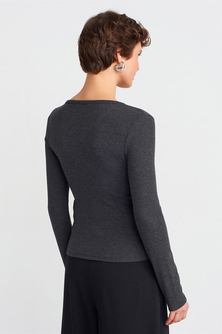 Slim Fit Geribbelde Blouse met Knoopsluiting - Image 2