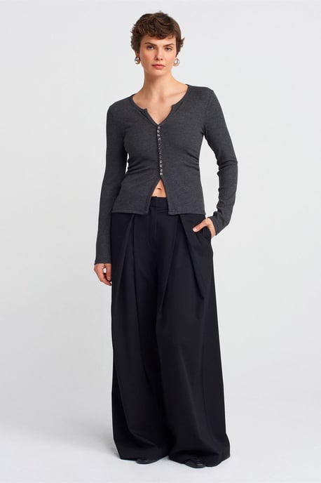 Slim Fit Geribbelde Blouse met Knoopsluiting - Image 3