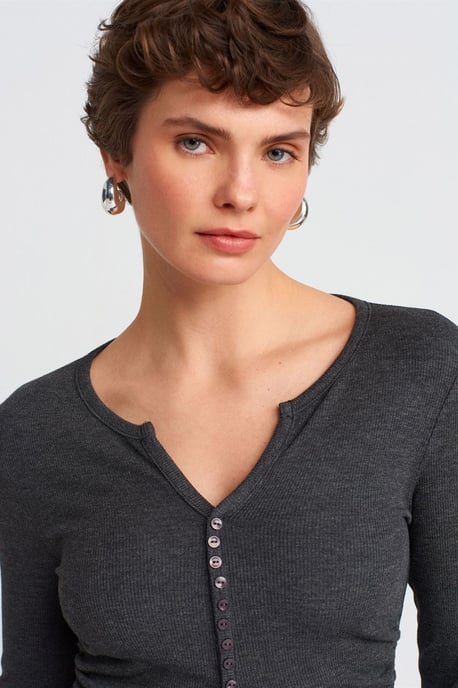Slim Fit Geribbelde Blouse met Knoopsluiting - Image 4