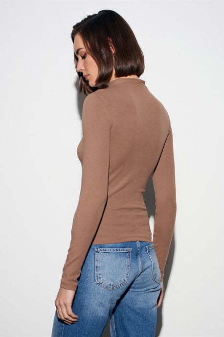 Slim Fit Lange Mouwen Halve Turtleneck Top - Image 2