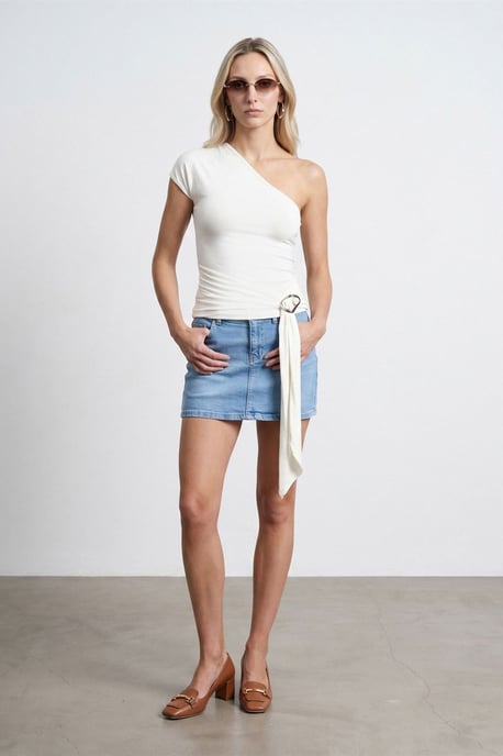 Slim Fit Off-Shoulder Jersey Blouse met Strikdetail - Image 4
