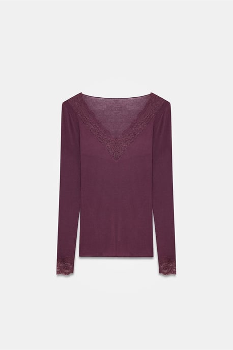 Slim Fit V-Hals Kant Blouse - Image 5