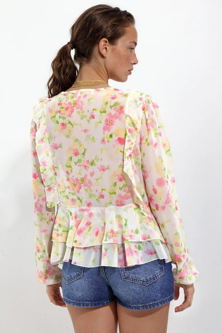 Rimpelige V-hals Patroon Blouse - Image 3