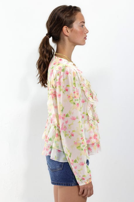 Rimpelige V-hals Patroon Blouse - Image 4