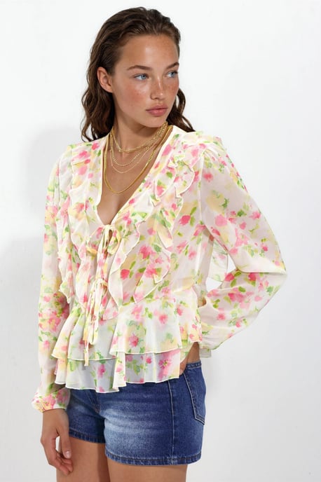 Rimpelige V-hals Patroon Blouse - Image 6