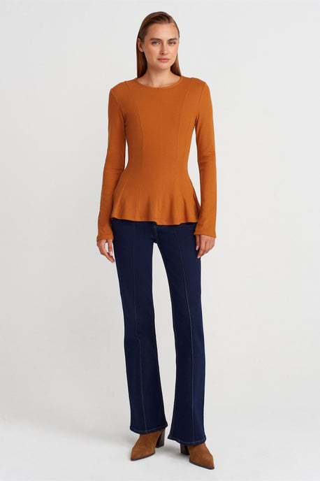 Getailleerde Textuur Gebreide Peplum Blouse - Image 4