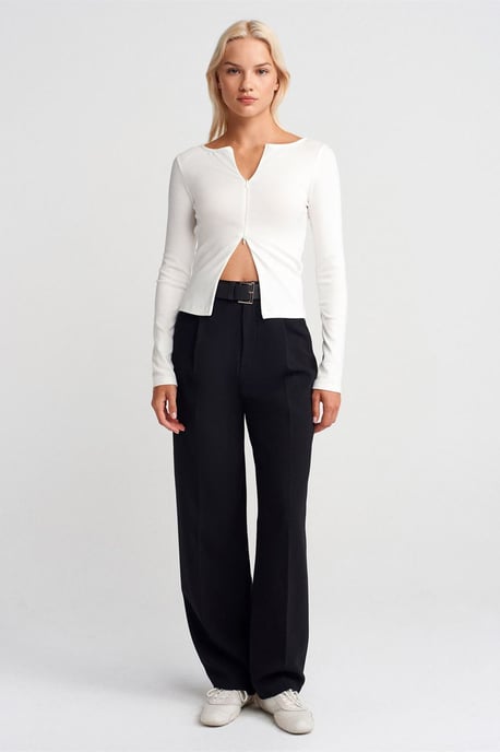 Slim Fit Bomullsmix Dragkedja Blus - Image 4