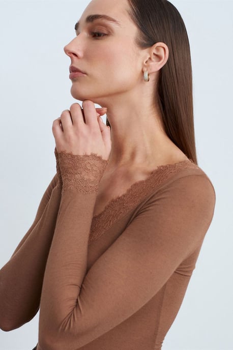 Slim Fit V-hals Kanten Blouse - Image 3