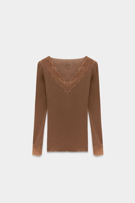 Slim Fit V-hals Kanten Blouse - Image 4