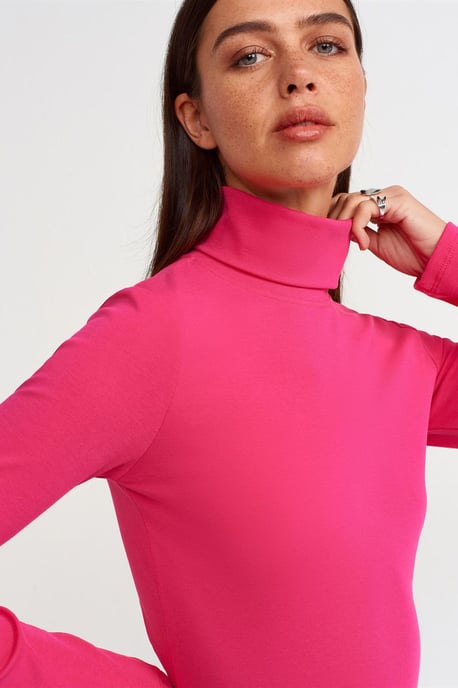Dam Slim Fit Polokrage Jersey Blus - Image 4