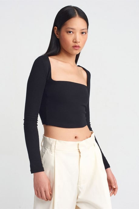 Dames Geknipt Cut-out Vierkante Halsoverkruid Blouse - Image 1