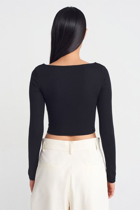 Dames Geknipt Cut-out Vierkante Halsoverkruid Blouse - Image 2