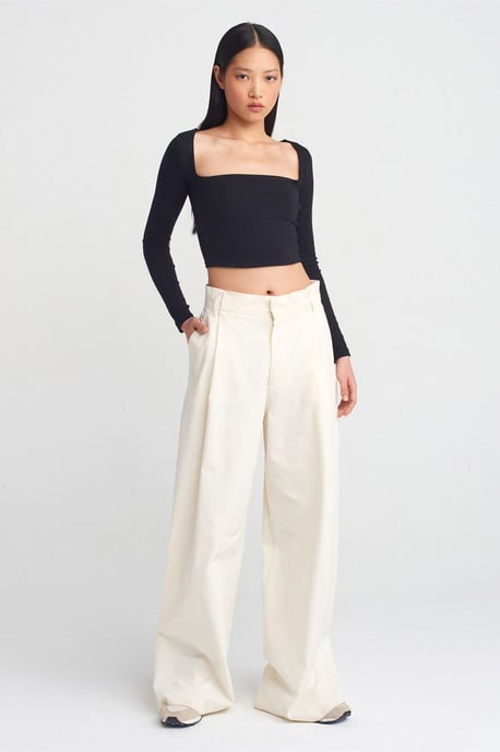 Dames Geknipt Cut-out Vierkante Halsoverkruid Blouse - Image 3