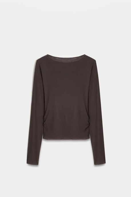 Slim Fit Båtkrage Blus med Långa Ärmar - Image 5