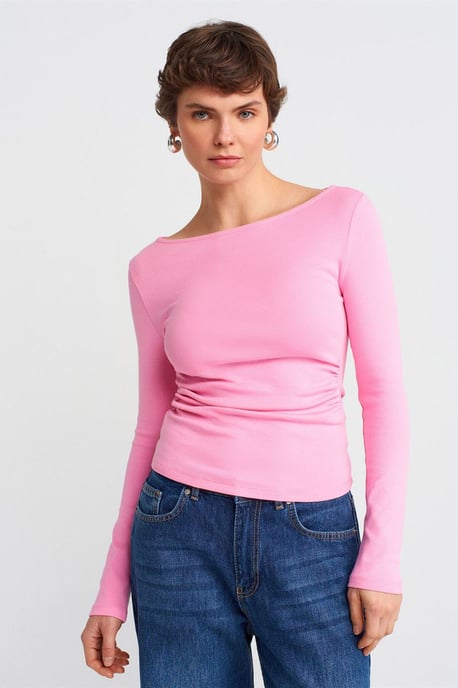 Slim Fit Geribbelde Bootneck Blouse - Image 1