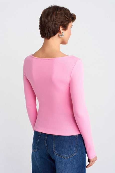 Slim Fit Geribbelde Bootneck Blouse - Image 2