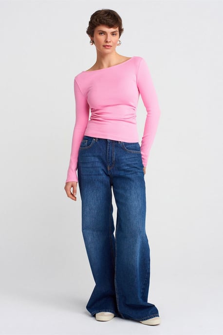 Slim Fit Geribbelde Bootneck Blouse - Image 3