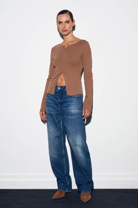 Slim Fit Bomullsmix Dragkedja Blus - Image 5