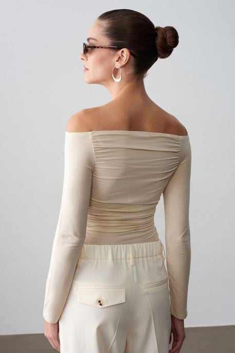 Off-Shoulder Slim Fit Gebreide Blouse - Image 3