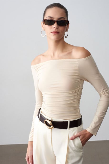 Off-Shoulder Slim Fit Gebreide Blouse - Image 4