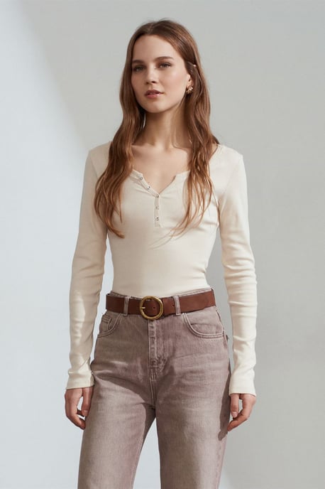 Slim Fit Korta Ärmar Knappblus i Bomull - Image 3