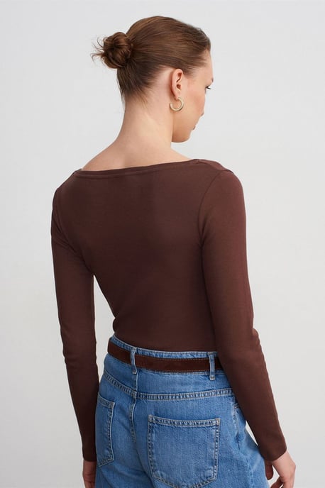 Slim Fit Bomullslångärmad Blus med Knapp - Image 2