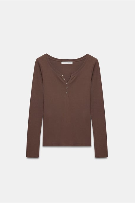 Slim Fit Bomullslångärmad Blus med Knapp - Image 5