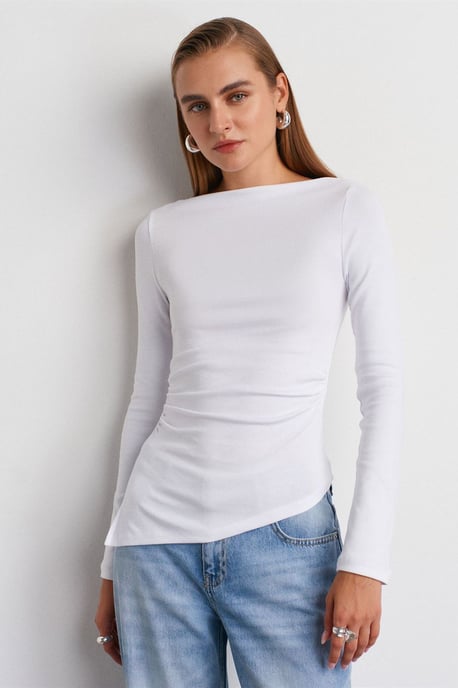 Slim-fit båturringad blus med lång ärm - Image 3