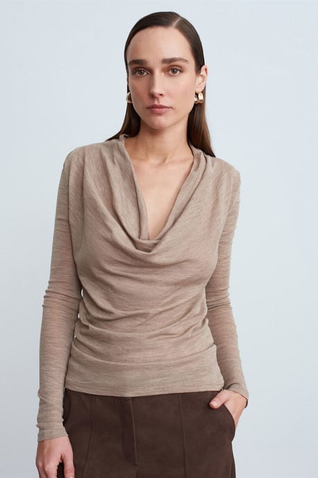 Slim-fit Wol Cowl Neck Blouse - Image 3