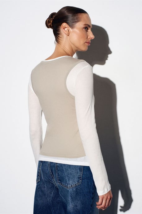 Fitted Katoenen Crewneck Langemouw Blouse - Image 2