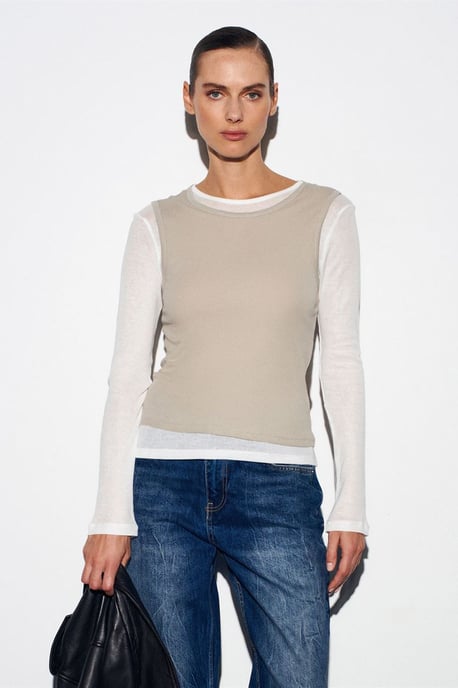 Fitted Katoenen Crewneck Langemouw Blouse - Image 3