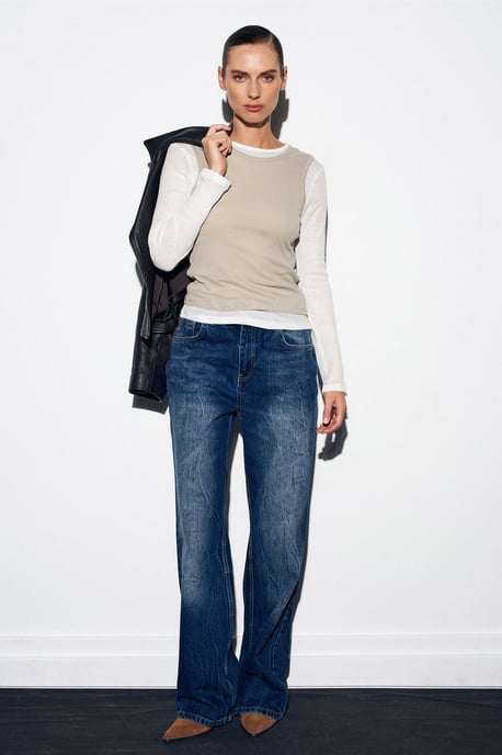 Fitted Katoenen Crewneck Langemouw Blouse - Image 5