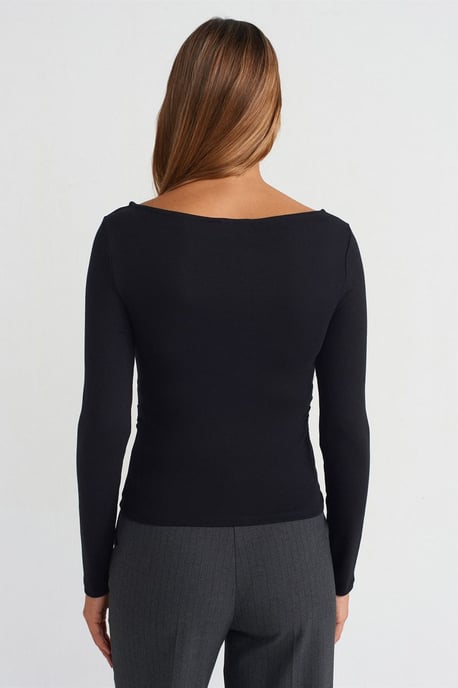 Slim Fit Geribbelde Bootneck Blouse - Image 2