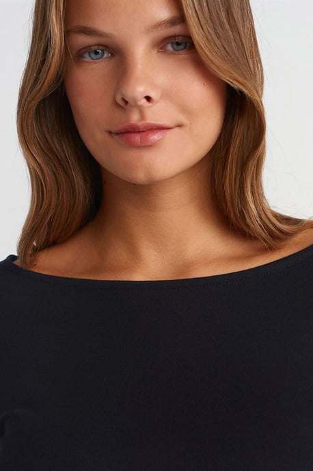 Slim Fit Geribbelde Bootneck Blouse - Image 3