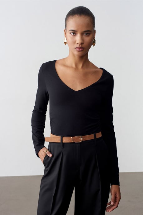 Slim Fit V-Hals Breifblouse - Image 1