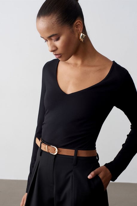 Slim Fit V-Hals Breifblouse - Image 3