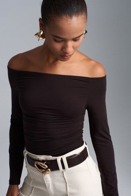Off-Shoulder Slim Fit Gebreide Blouse - Image 2