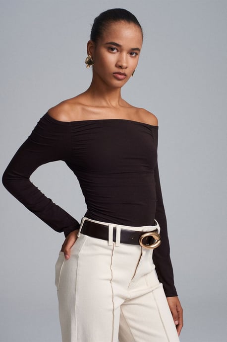 Off-Shoulder Slim Fit Gebreide Blouse - Image 4
