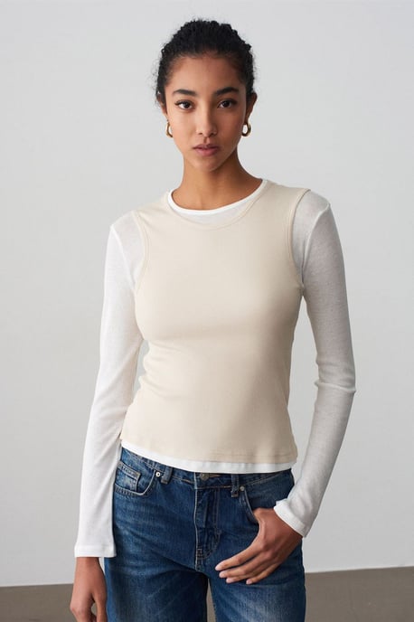 Aangesloten Katoenen Crewneck Langemouwen Blouse - Image 1
