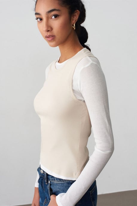 Aangesloten Katoenen Crewneck Langemouwen Blouse - Image 3