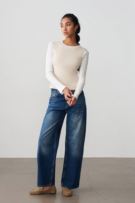 Aangesloten Katoenen Crewneck Langemouwen Blouse - Image 4