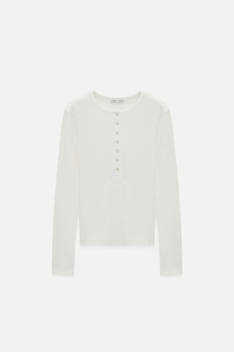 Ribbad Crew Neck Knappblus - Image 6