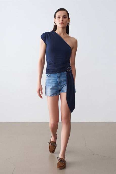 Slim Fit Off-Shoulder Jersey Blouse Met Strikdetail - Image 4