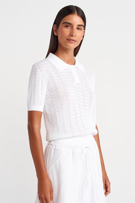 Getextureerde Kanten Trui Polo Blouse - Image 1