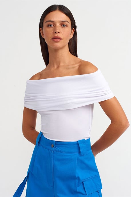 Off-shoulder ribbad figursydd blus - Image 3