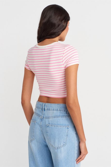 Randig Kort Top Blus - Image 3