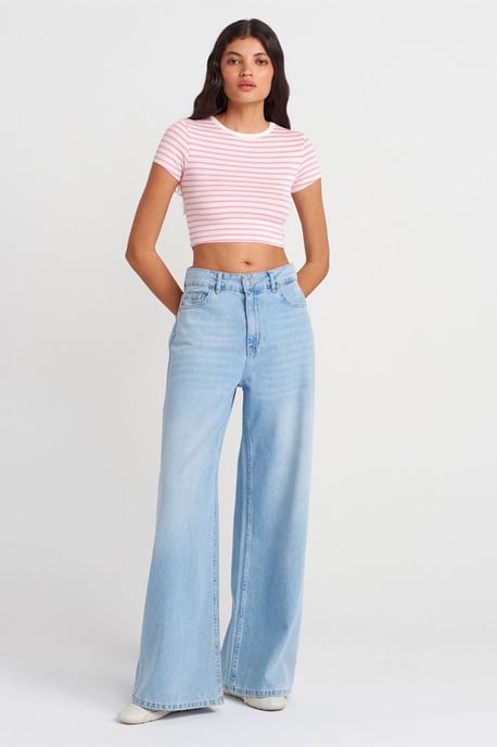 Randig Kort Top Blus - Image 4