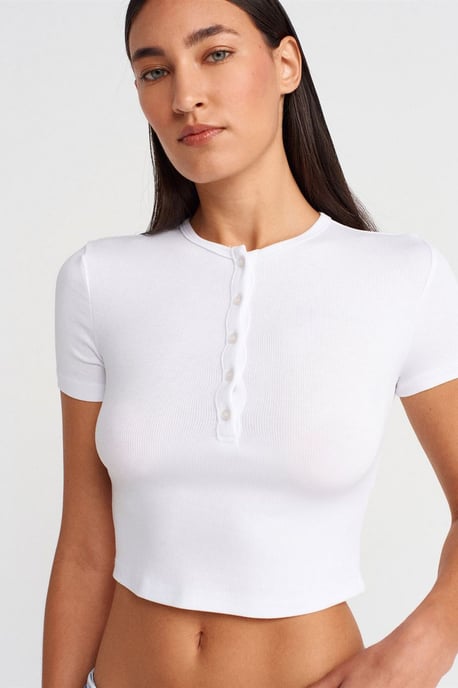 Slim Fit Crop Blouse met Knopen - Image 2