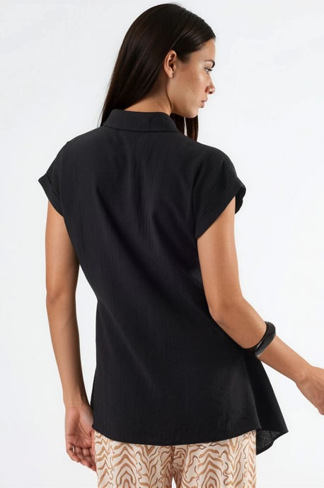 Texturerad vävd blus med knytdetalj - Image 3