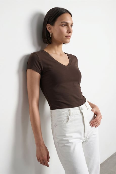 Slim Fit V-hals Jersey Blouse - Image 3